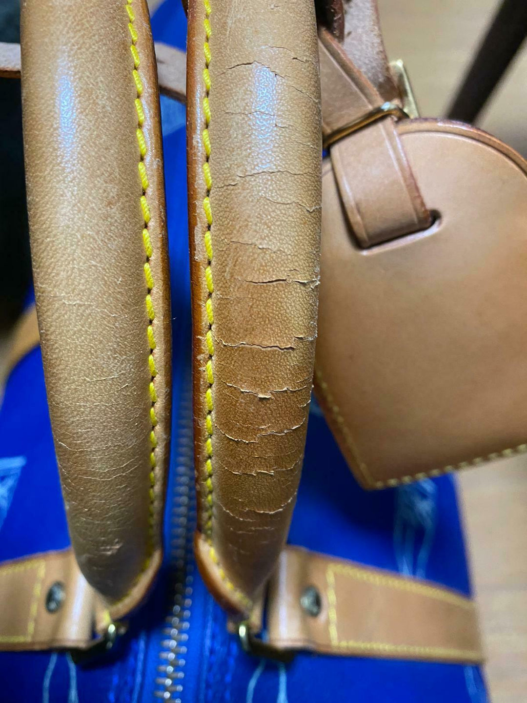 LOUIS VUITTON KEEPALL 45 BAG CUP 1992 BLUE LEATHER VINTAGE Boston LV2