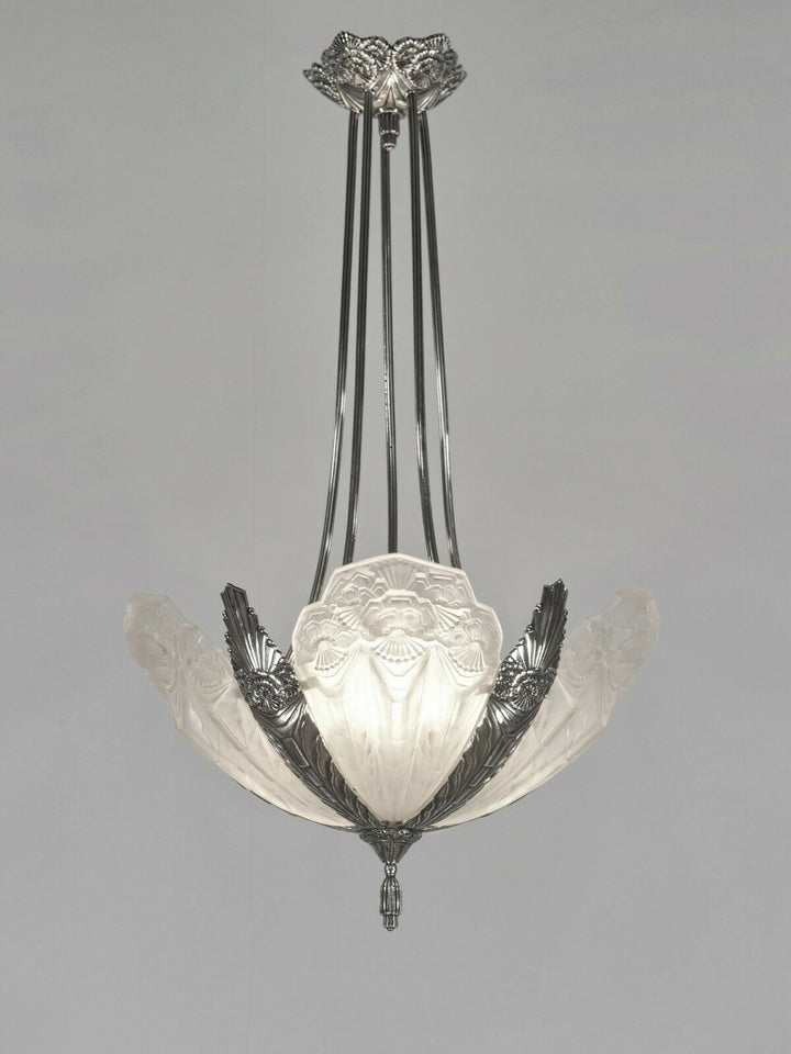 EJG : signed FRENCH ART DECO CHANDELIER ...... 1930 France muller degué era lamp