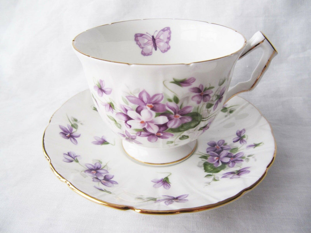 Aynsley Embossed Cup Saucer - Violets Butterfly Pattern