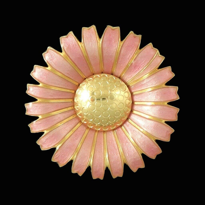 Georg Jensen. Gilded Silver Daisy Brooch / Pendant with Rose Enamel. 50mm