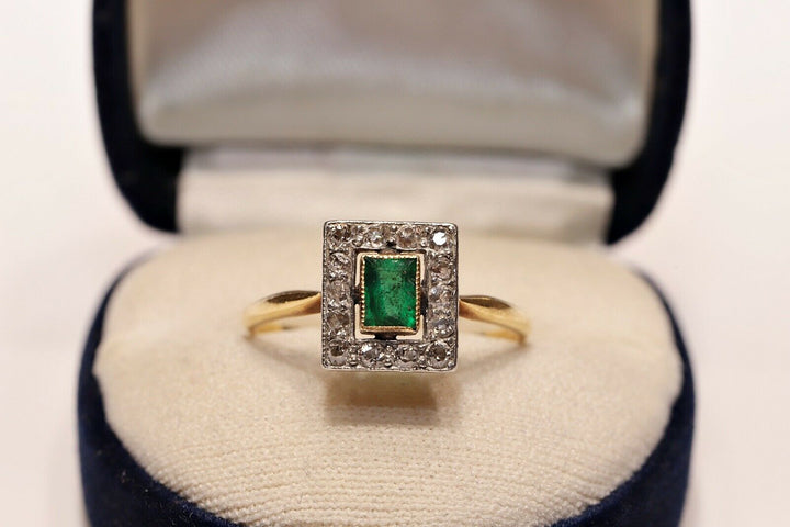 アンティーク ヴィクトリアン 18K ナチュラルダイヤモンドとエメラルドのリング