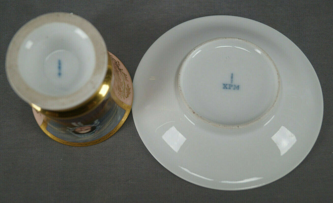 KPM Berlin Hand Painted Lady Portrait Pink & Gold Cup & Saucer Circa 1837-1844