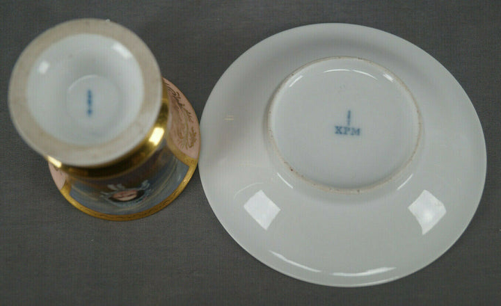 KPM Berlin Hand Painted Lady Portrait Pink & Gold Cup & Saucer Circa 1837-1844