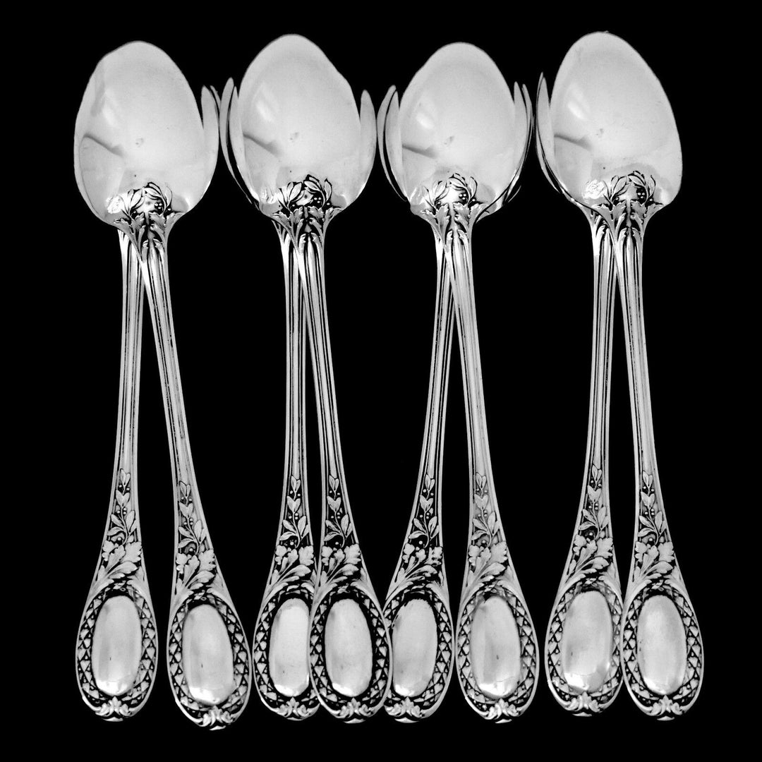 Puiforcat French Sterling Silver Coffee Dessert Spoons Set, Neoclassical