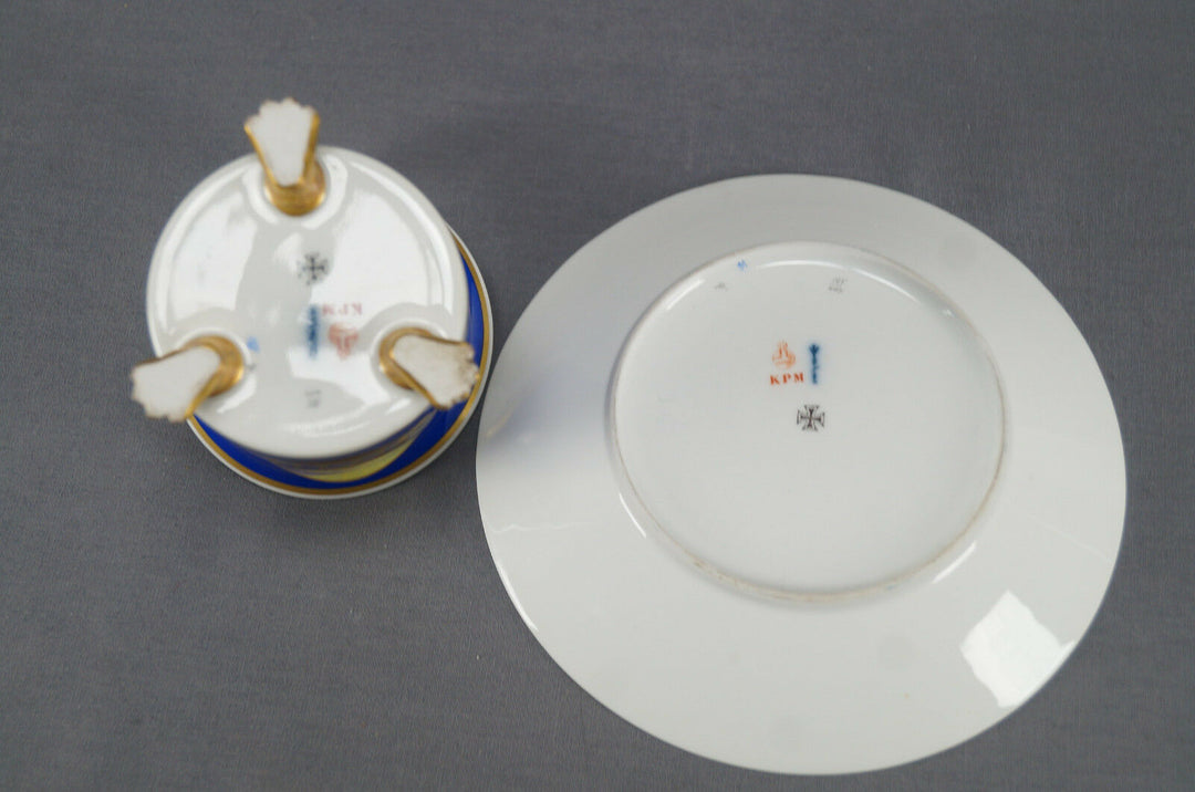 KPM Berlin WWI Brandenburg Gate & Zeppelin Cobalt Empire Cabinet Cup & Saucer