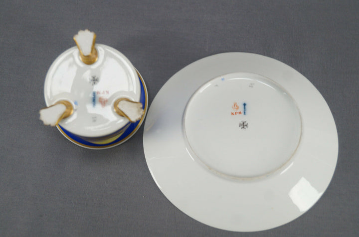 KPM Berlin WWI Brandenburg Gate & Zeppelin Cobalt Empire Cabinet Cup & Saucer
