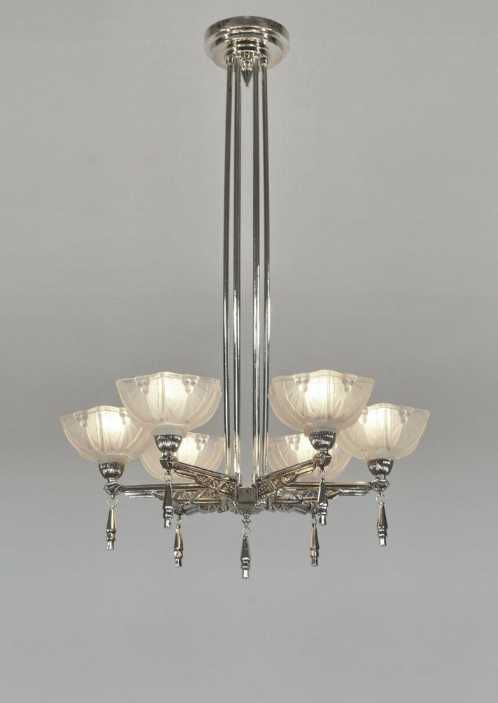 JEAN GAUTHIER (EJG) : FRENCH 1930 ART DECO CHANDELIER ... lamp muller era France