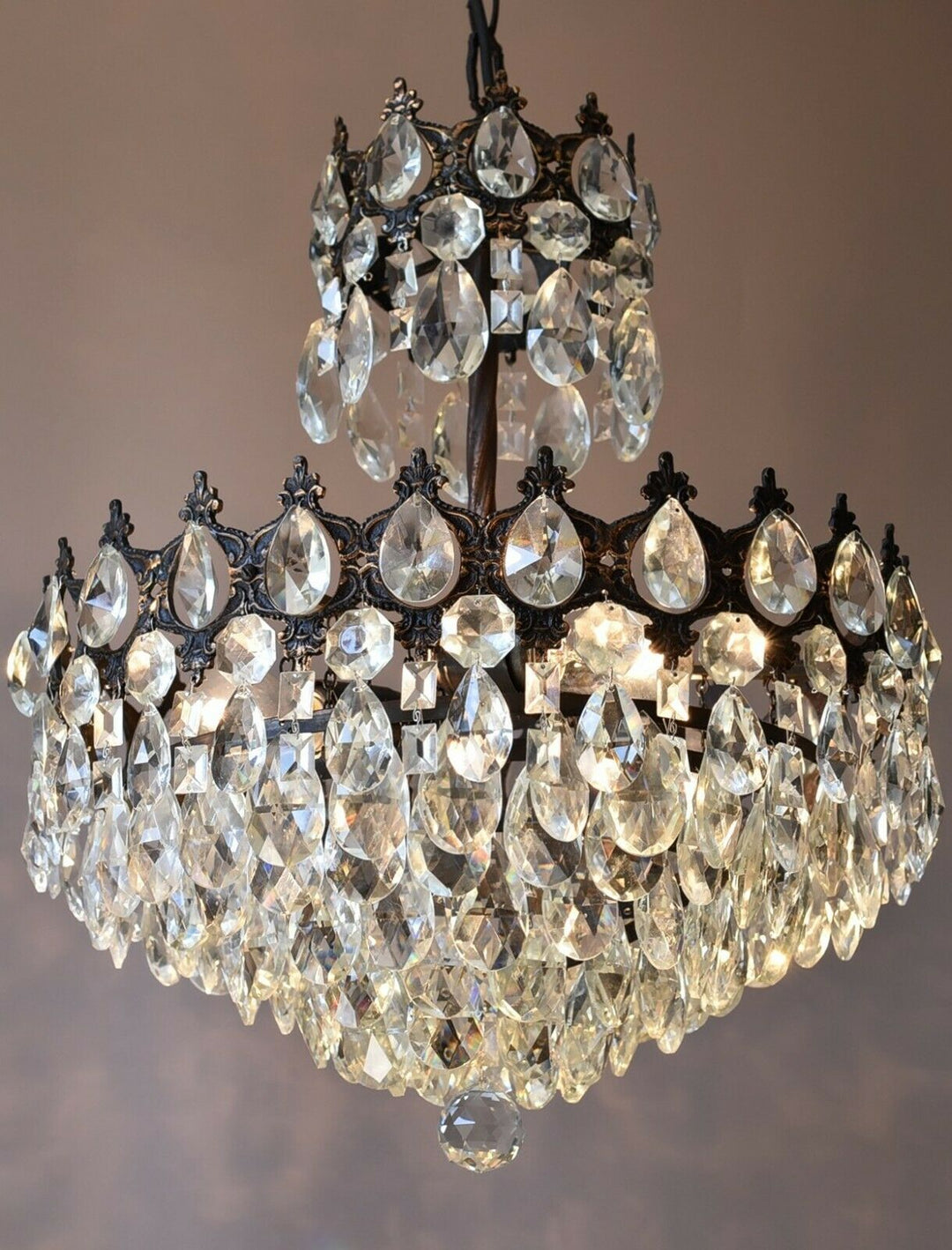 Brass Antique/ Vintage Crystal Chandelier, Hallway Lighting Light Pendant Lamp