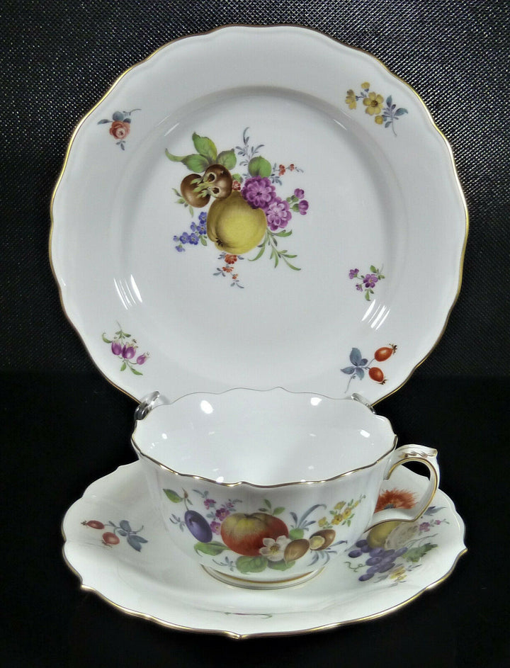 Meissen 3 tlg. Teegedeck Tasse Obst und Früchtemalerei - 1.Wahl