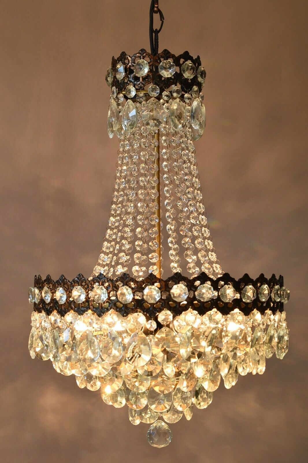 Vintage Crystal Chandelier, Antique French Style Lighting, lamp, Ceiling Light