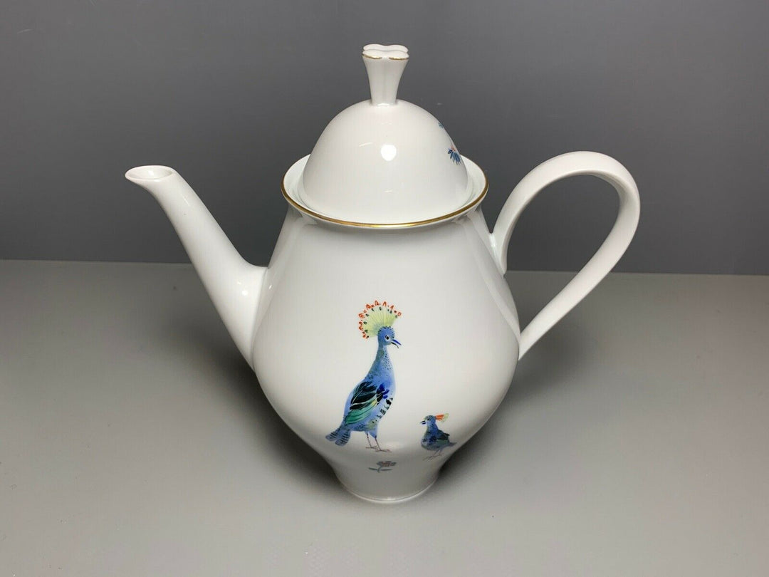 SCHÖNE MEISSEN KAFFEE KANNE TAUBEN PFAUE VÖGEL BLUMEN GOLD HEINZ WERNER 1.WAHL