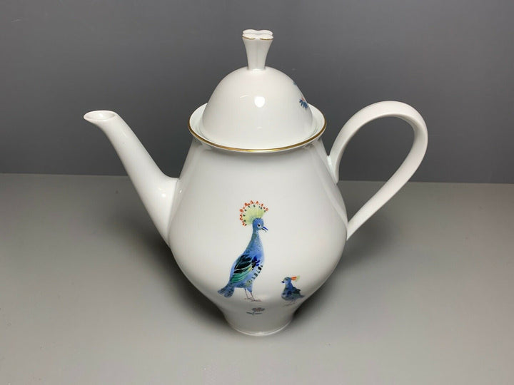 SCHÖNE MEISSEN KAFFEE KANNE TAUBEN PFAUE VÖGEL BLUMEN GOLD HEINZ WERNER 1.WAHL