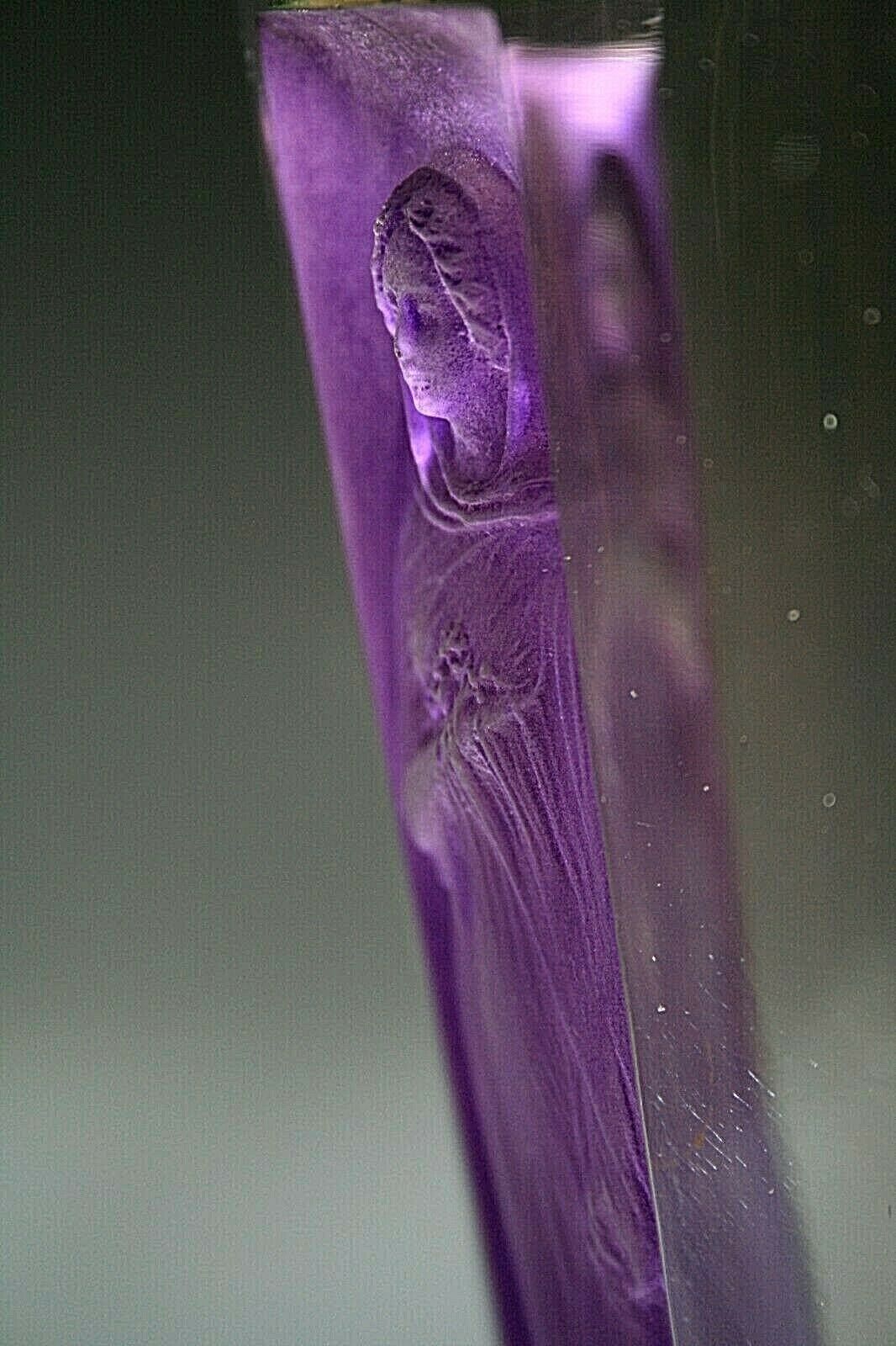 RENE LALIQUE " SIX FIGURINES " GLASS VASE WITH PURPLE PATINA