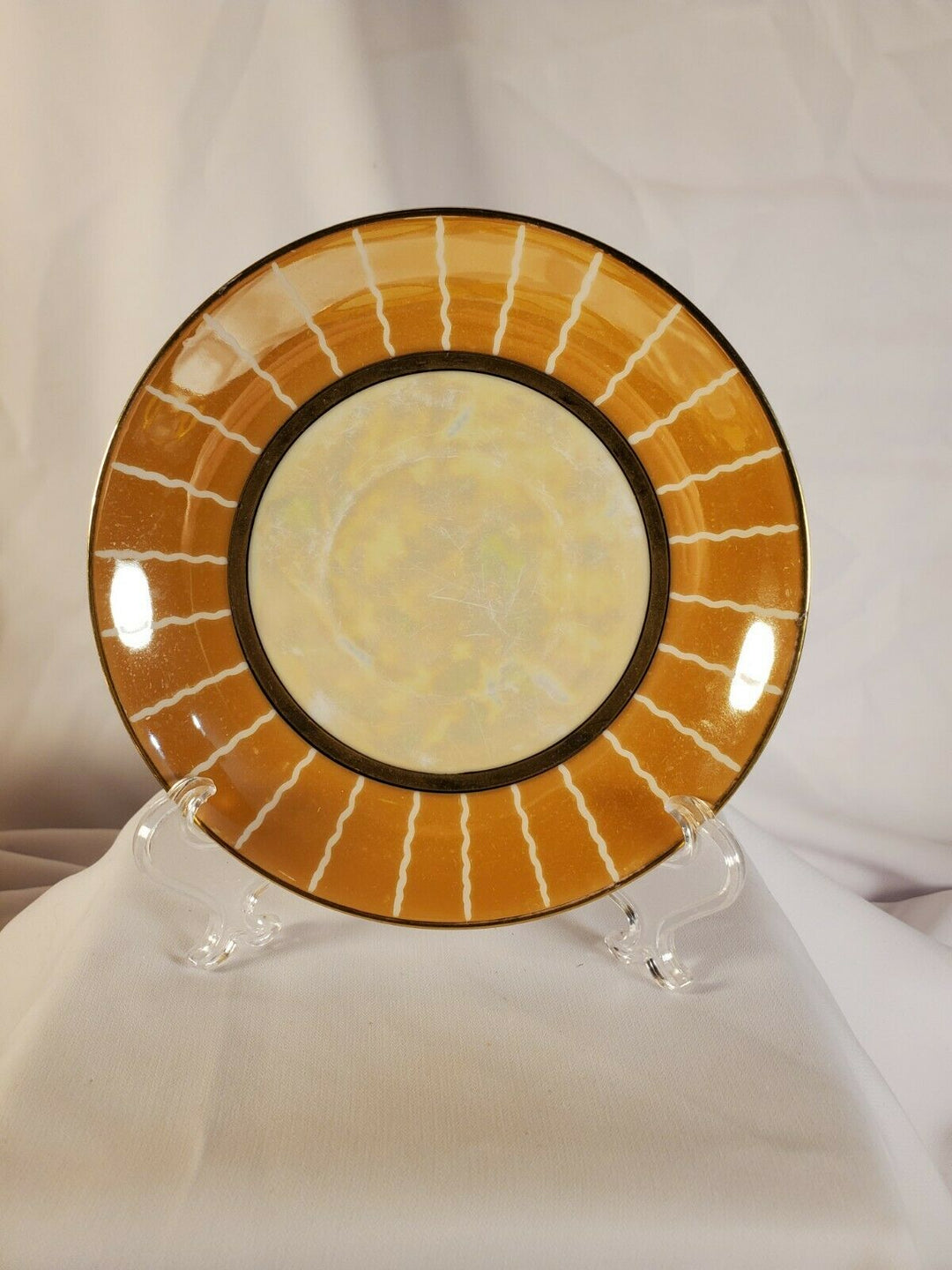 Noritake Teacup & Saucer Iridescent Lusterware Orange & White w/ Gold Trim Japan