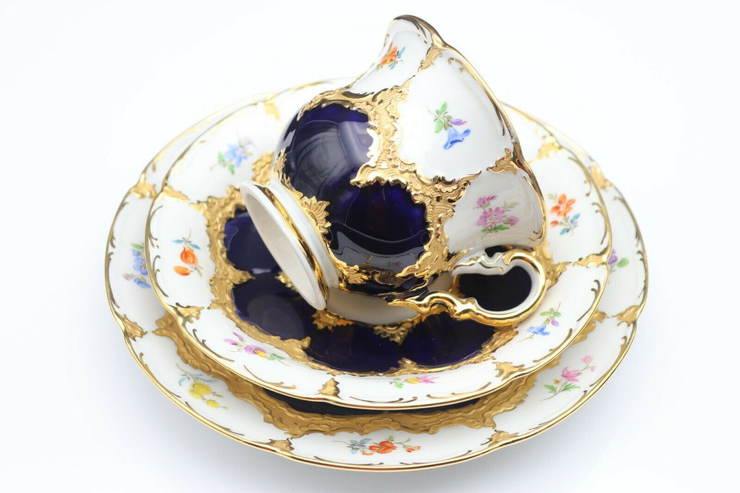 マイセンBフォーム コーヒーセット コバルトブルー小花に金彩