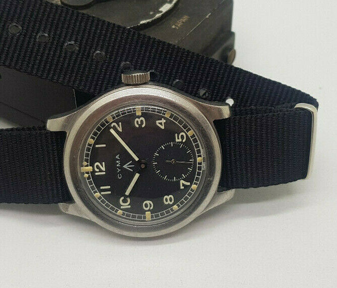 VERY RARE 40'S W.W.W. CYMA DIRTY DOZEN BLACK DIAL MAN'S WATCH P16502 21502