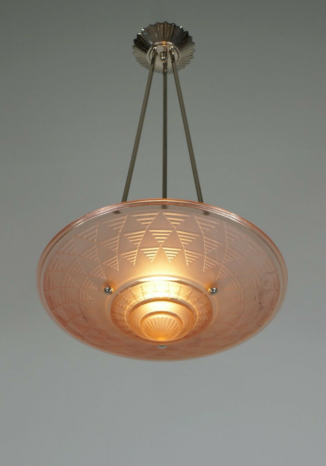 PETITOT : FRENCH 1930 ART DECO PENDANT .. chandelier 1925 lamp muller era France