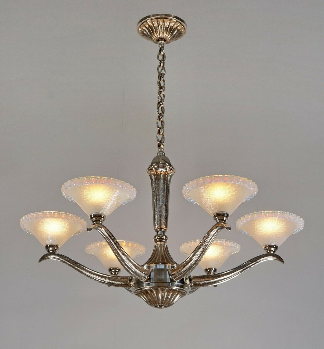 EZAN EJG J.GAUTHIER : LARGE FRENCH OPALESCENT ART DECO CHANDELIER ... 1930 1935