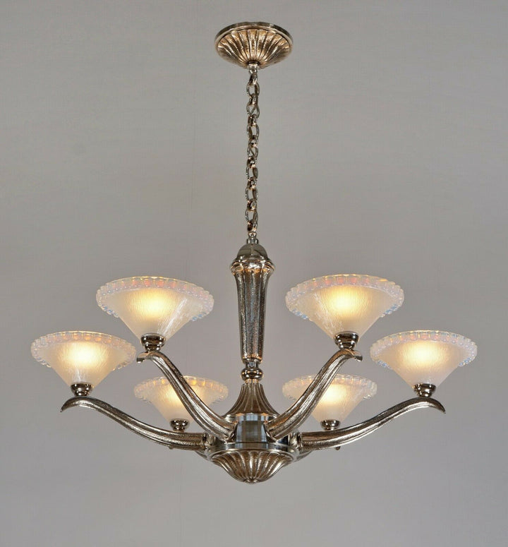 EZAN EJG J.GAUTHIER : LARGE FRENCH OPALESCENT ART DECO CHANDELIER ... 1930 1935