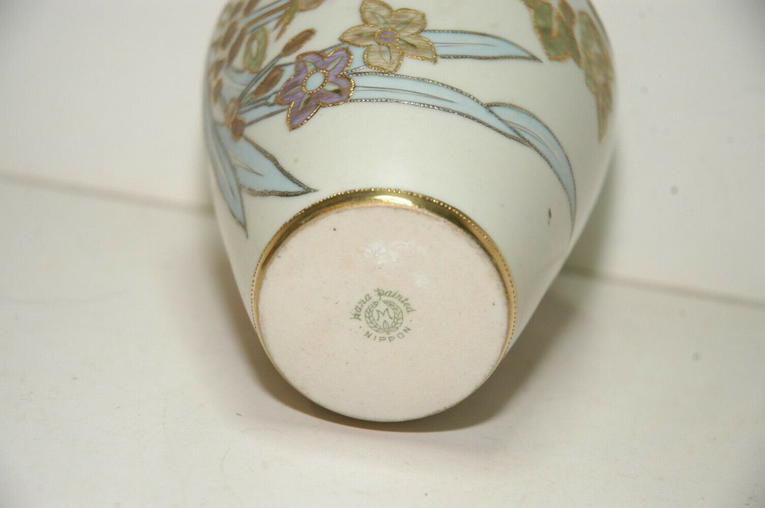 Noritake Nippon Morimura Two Handled Hand Painted Gilded Floral Vase 7.75" tall