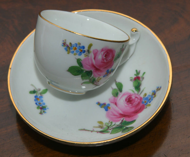 マイセン(Meissen)　モカカップ＆ソーサー　ピンクローズ　勿忘草　クナウフ期