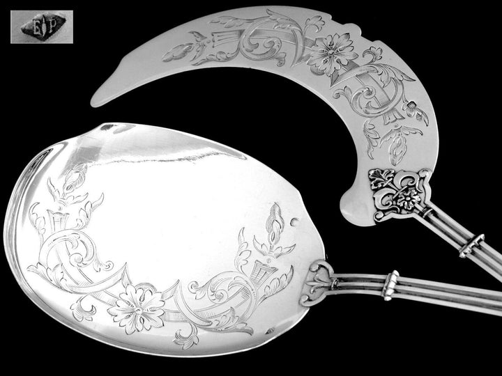 Puiforcat Fabulous French All Sterling Silver Ice Cream Set 2 pc Fantasy Ferrure