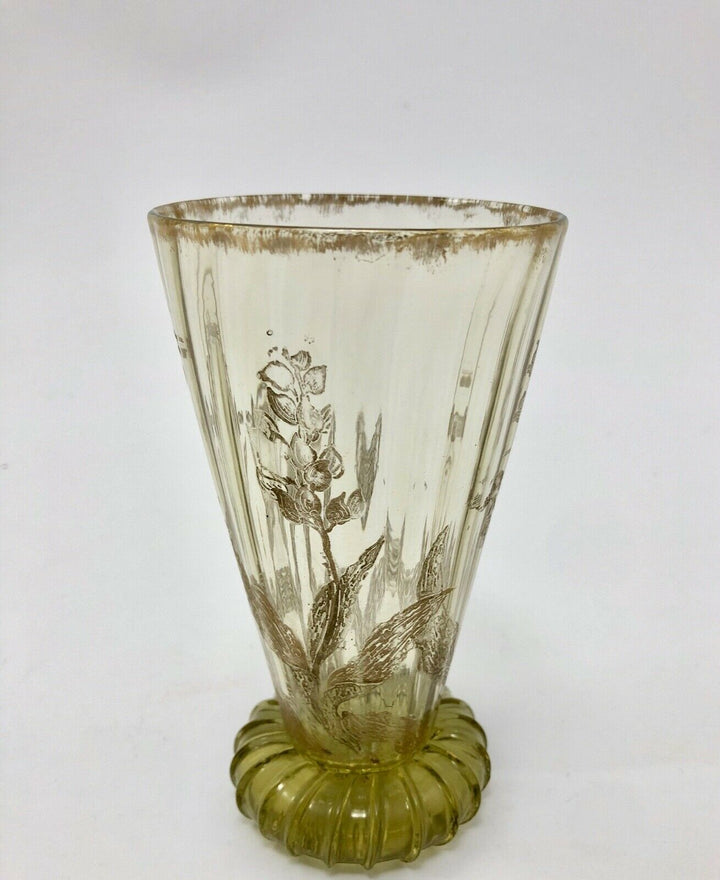 VERRE A VIN AMBRE CRISTALLERIE EMILE GALLE NANCY DECOR FLORAL ART NOUVEAU Z375