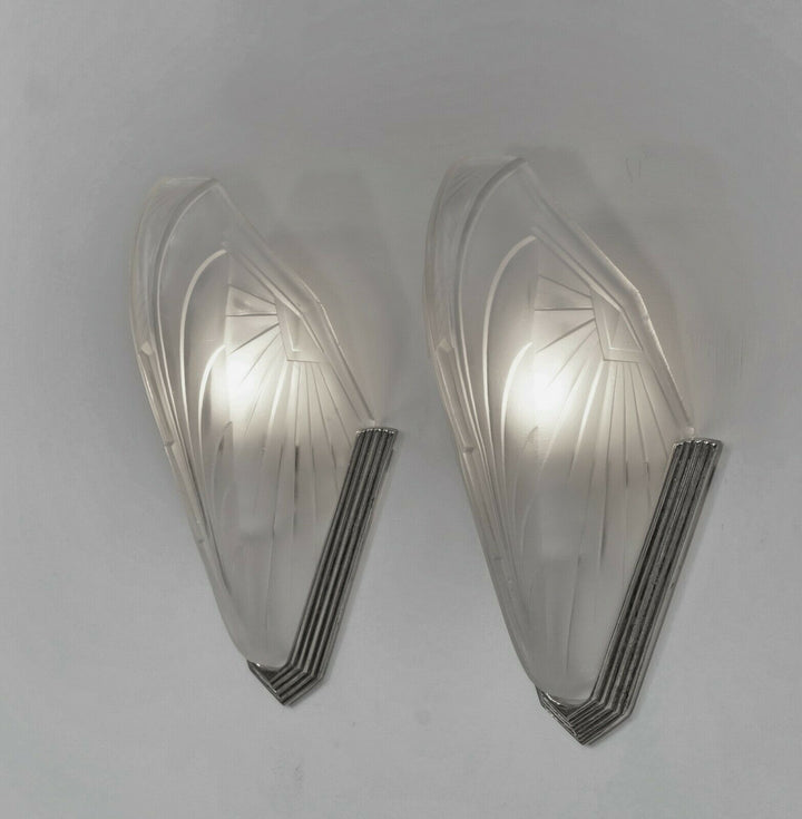 EJG : PAIR OF 1930 FRENCH ART DECO WALL SCONCES ......... lights lamp muller era