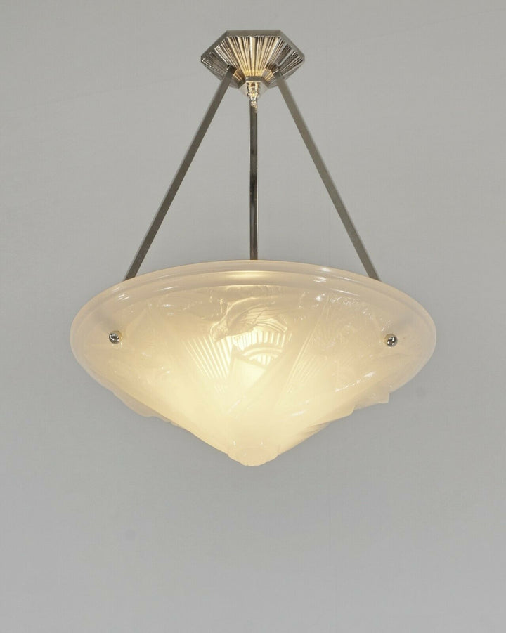 HETTIER VINCENT & HANOTS : French art deco pendant . opalescent 1930 chandelier
