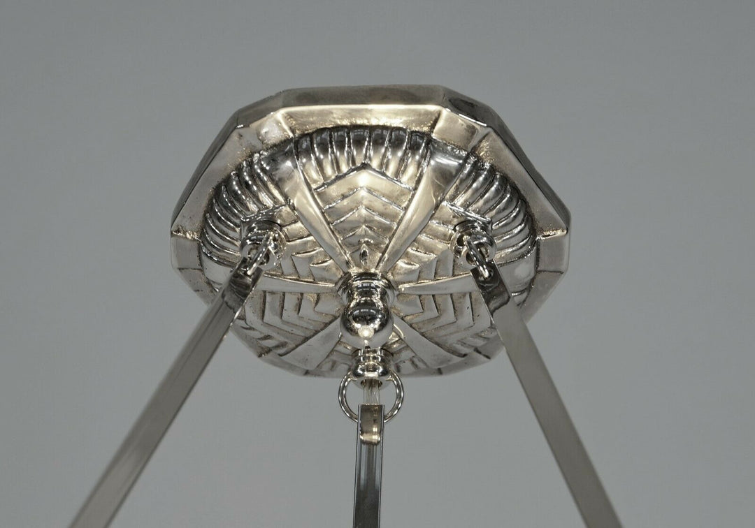 MULLER FRERES : FRENCH 1930 ART DECO PENDANT CHANDELIER ... lamp plated bronze