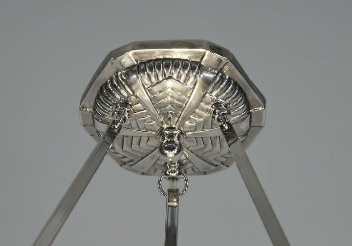 MULLER FRERES : FRENCH 1930 ART DECO PENDANT CHANDELIER ... lamp plated bronze
