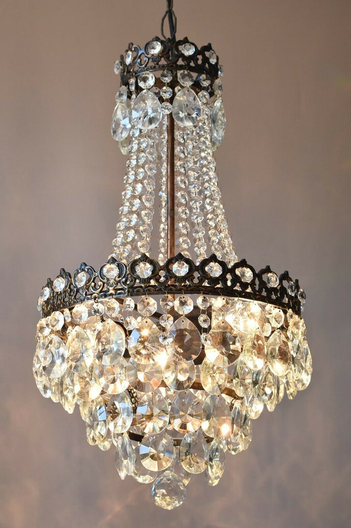 アンティーク/フレンチエンパイア式 ヴィンテージ･クリスタルシャンデリア 玄関用照明 ペンダントランプ