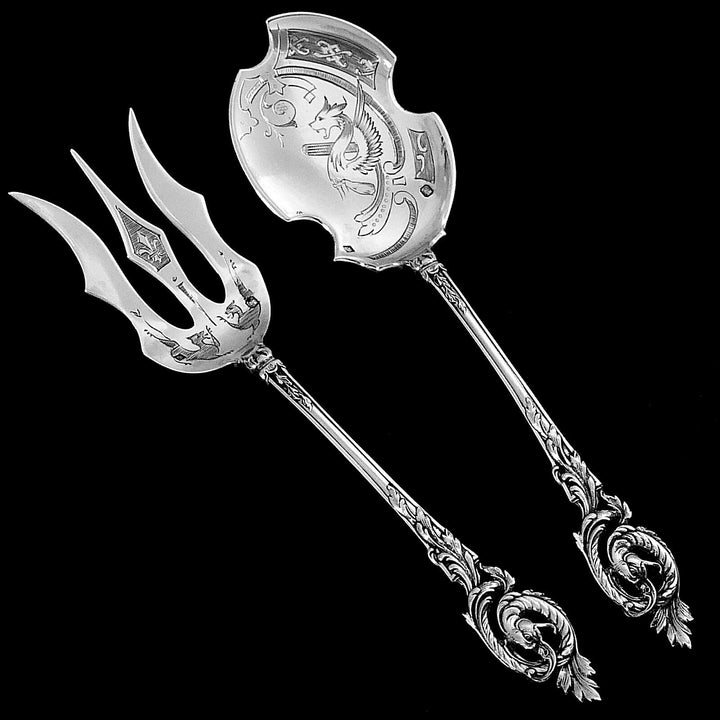 Canaux Masterpiece French Sterling Silver Dessert Set 4 Pc, Dragon, Box