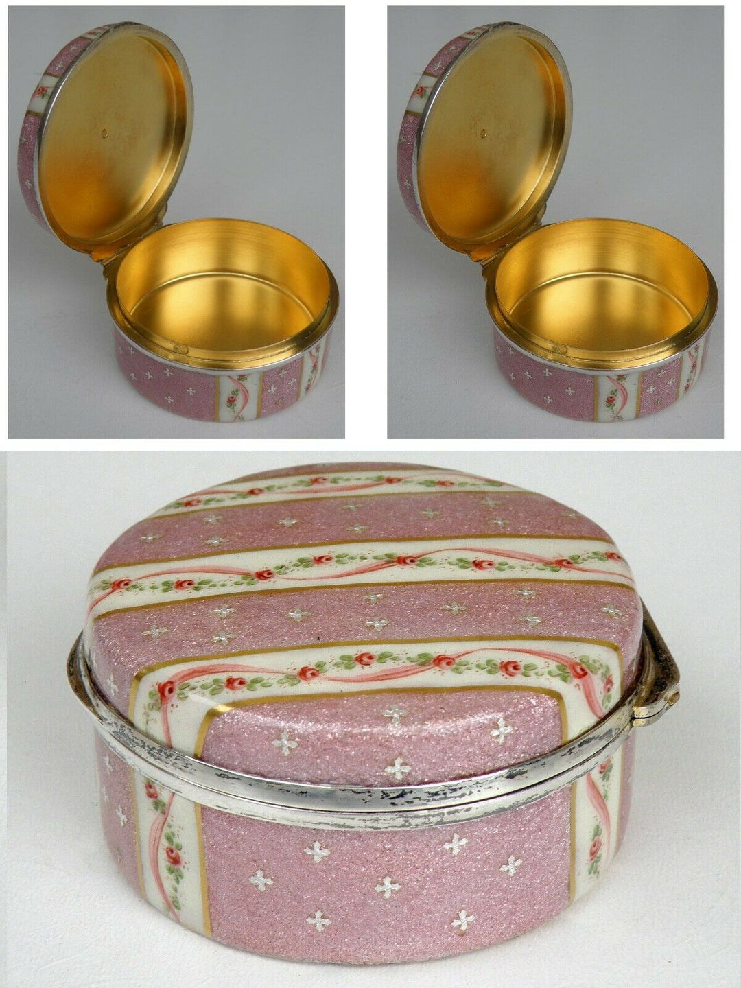French Sterling Silver Antique Large Enamel Box Fabulous Decor
