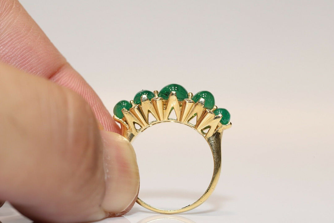 18K ナチュラルダイヤモンドとカボションカットエメラルドのリング