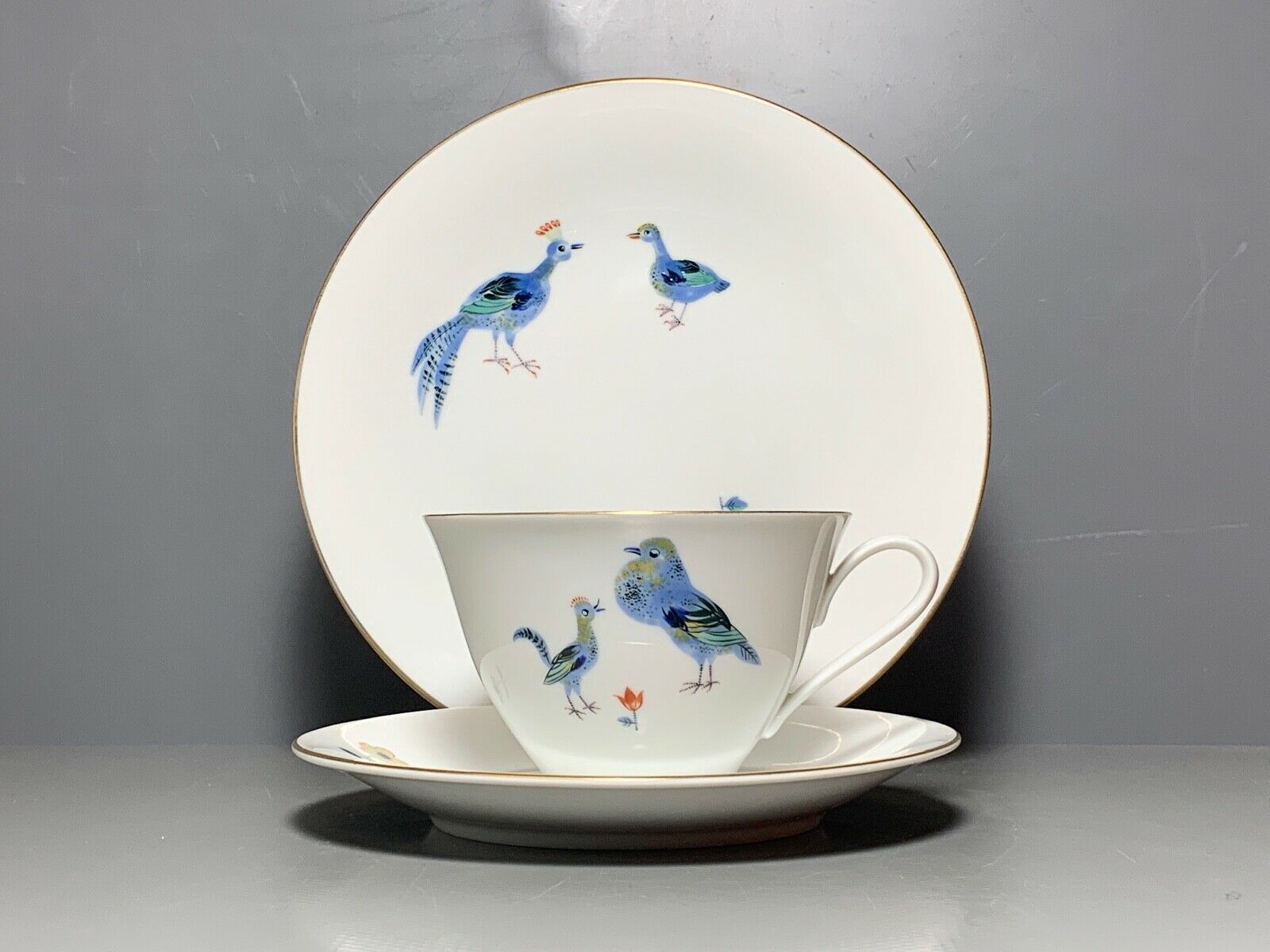 【マイセン】テーブル・ベル＆盃 マイセン(Meissen)、鳩と孔雀、プレート＋カップ＆ソーサーセット