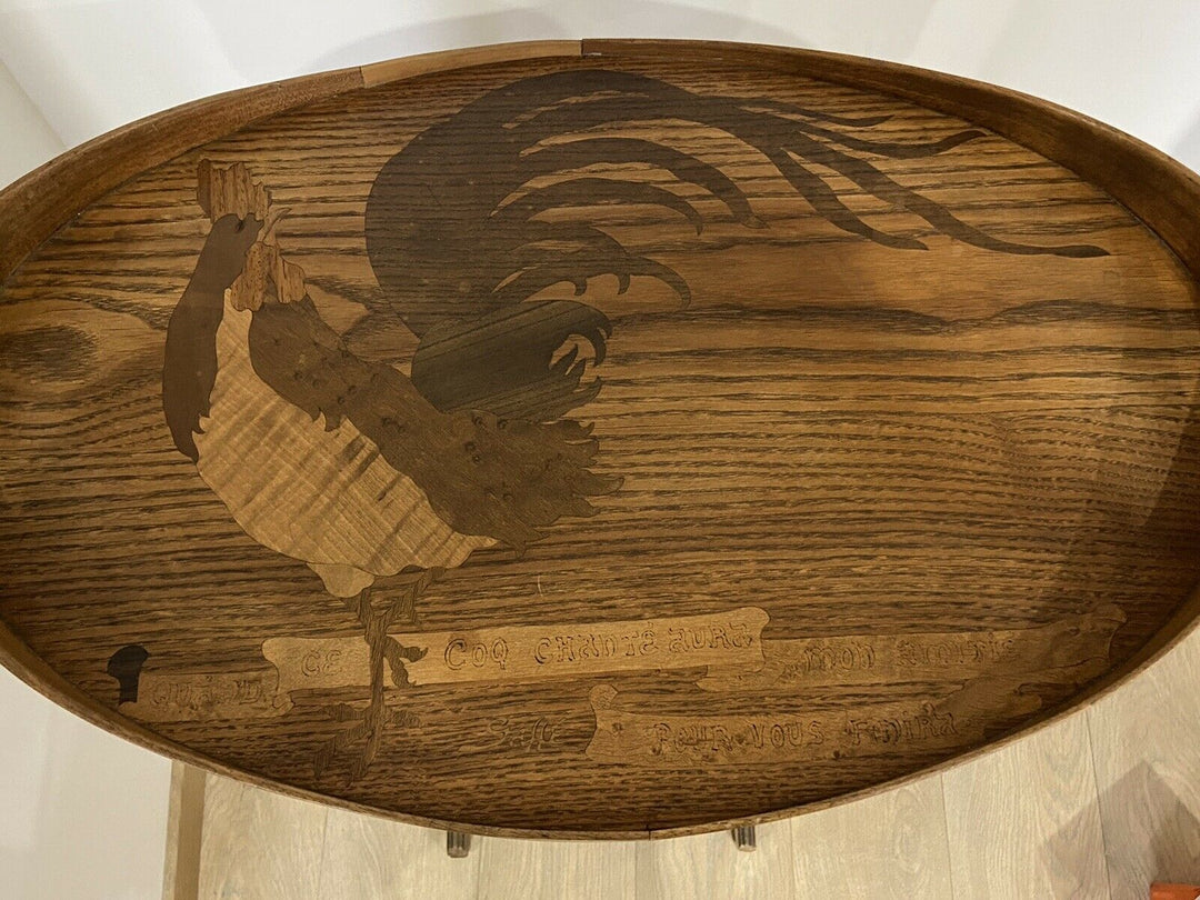 ÉLÉGANTE TABLE DE SALON PARLANTE COQ SIGNÉ GALLE ÉPOQUE ART NOUVEAU MARQUETERIE