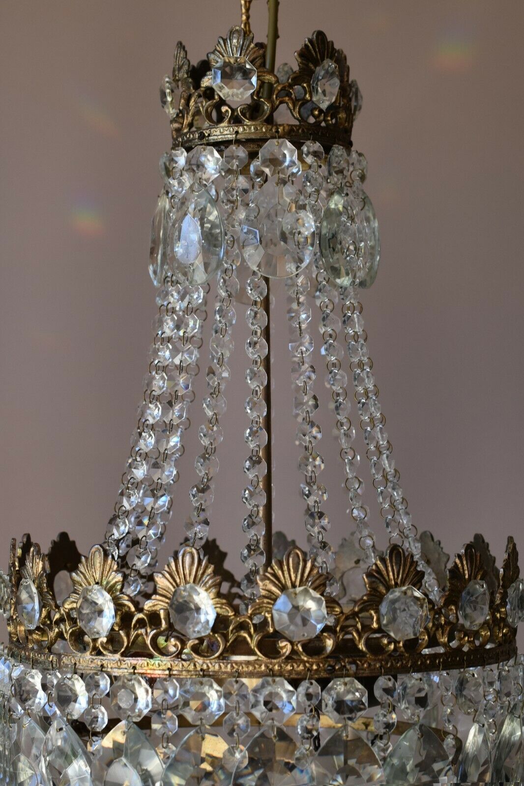 Original Vintage Crystal Chandelier, Antique Lighting, 1950s Pendant, Light,Lamp