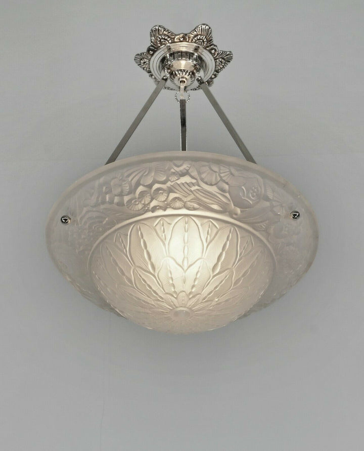 PETITOT : FRENCH 1930 ART DECO PENDANT . chandelier 1925 lamp muller era France
