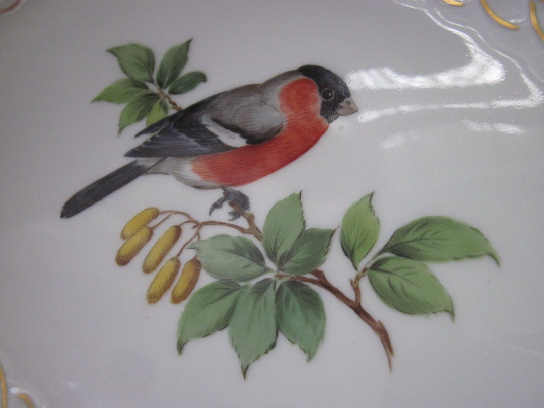 Schöne Meissen Korb-Schale mit Vogel-Dekor, Insekten und Gold