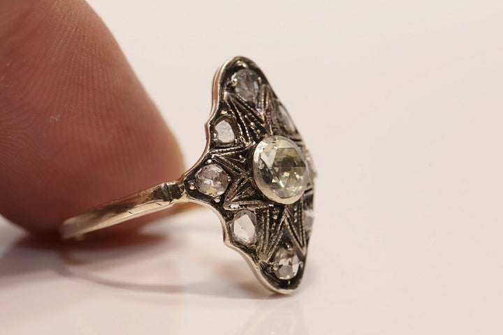 アンティーク オリジナル ヴィクトリアン 14K ナチュラルローズカットダイヤモンドのリング