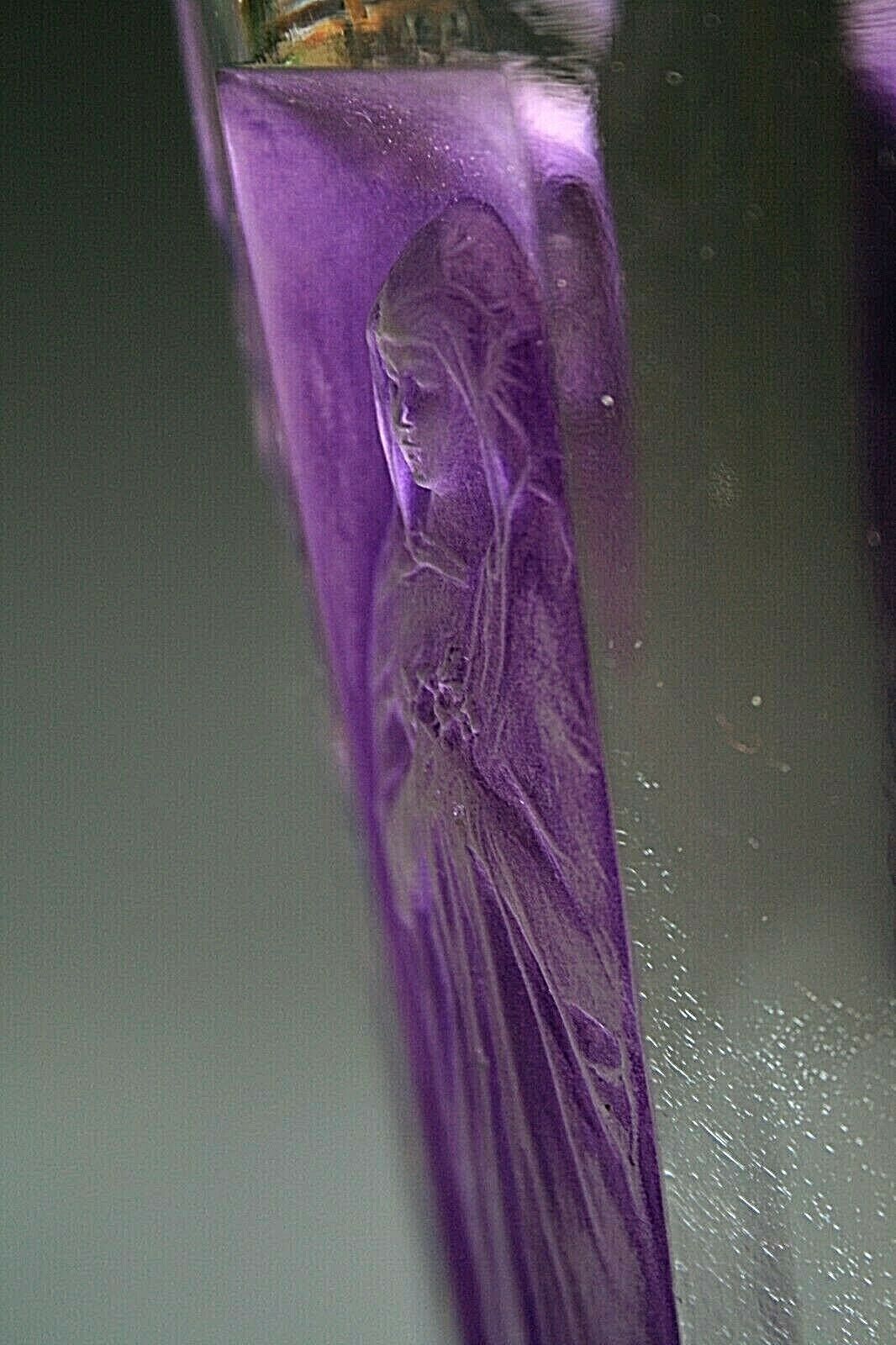 RENE LALIQUE " SIX FIGURINES " GLASS VASE WITH PURPLE PATINA