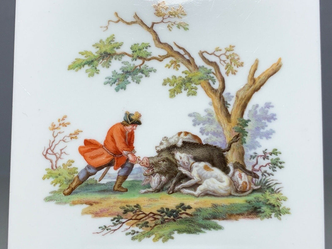MEISSEN FLIESE KACHEL JAGD WILDSCHWEIN WILDMALEREI NACH RIDINGER 10x10cm 1.WAHL