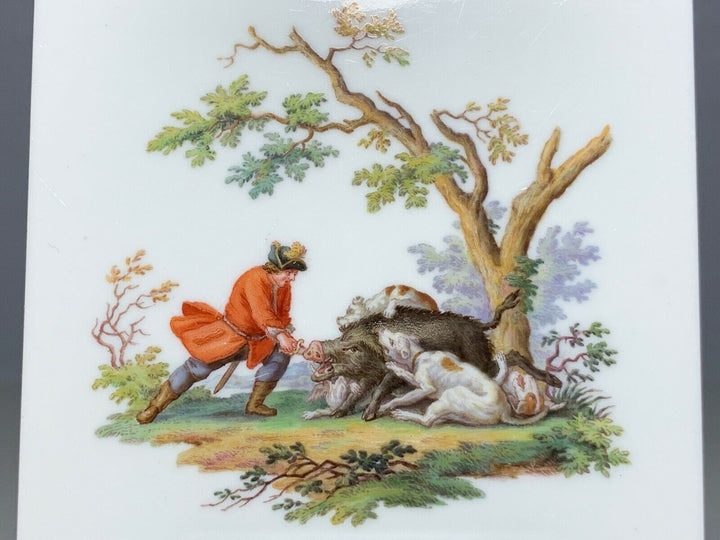 MEISSEN FLIESE KACHEL JAGD WILDSCHWEIN WILDMALEREI NACH RIDINGER 10x10cm 1.WAHL