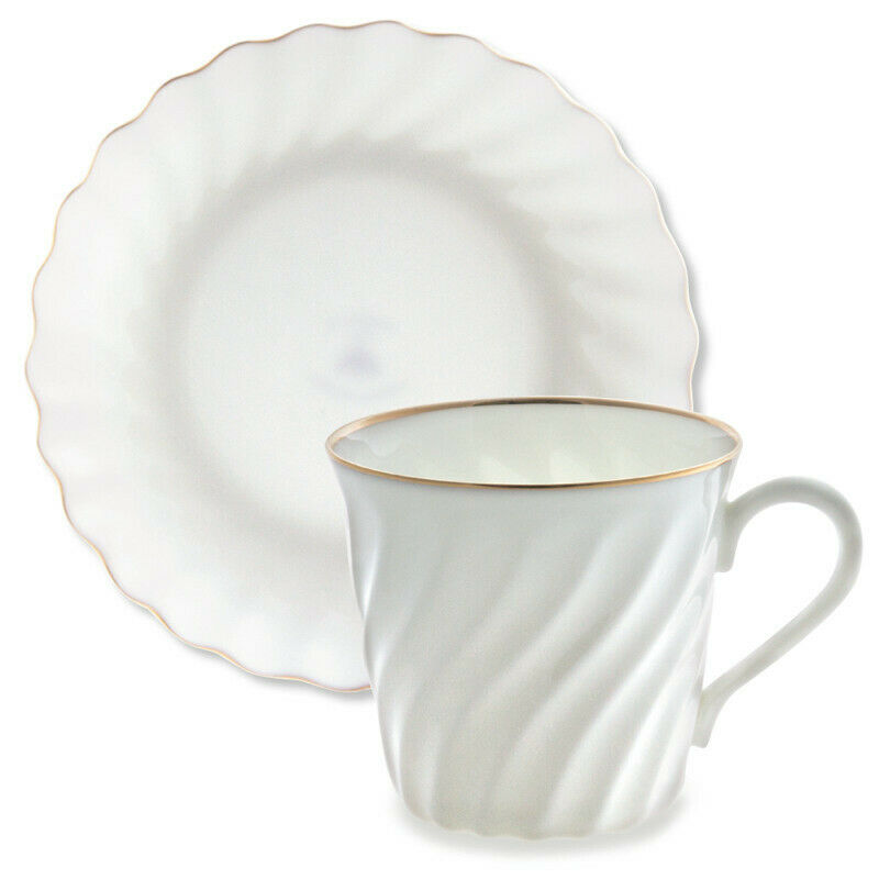 Golden Edge White Bone China Coffee Cup Saucer Imperial Porcelain Lomonosov LFZ