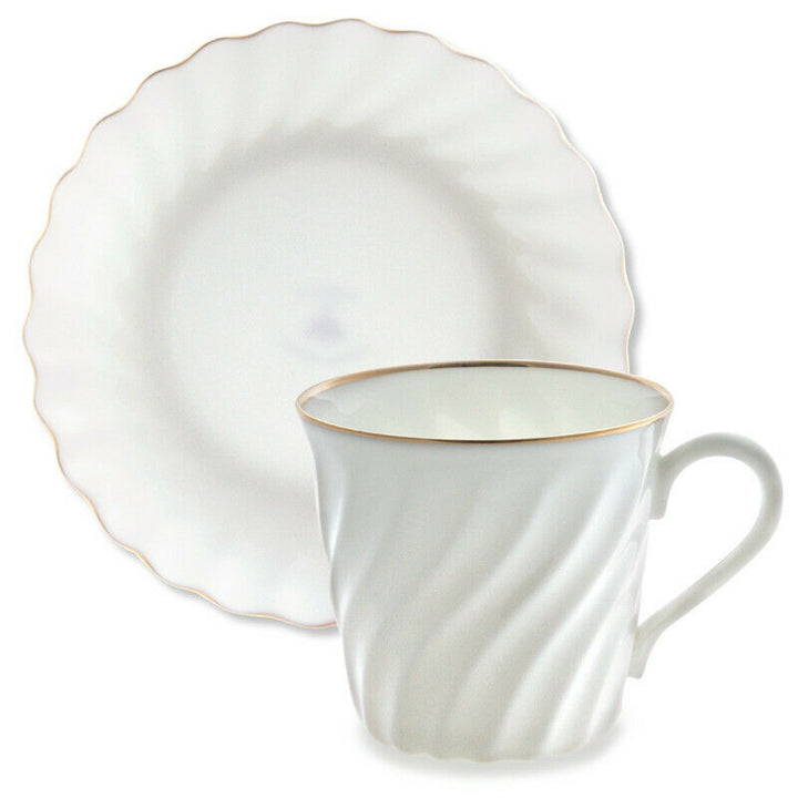Golden Edge White Bone China Coffee Cup Saucer Imperial Porcelain Lomonosov LFZ