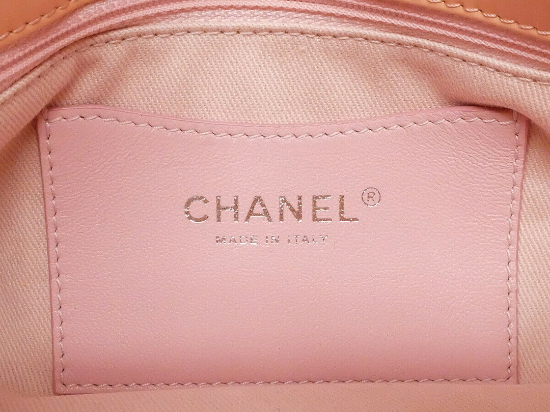 CHANEL Patent Tote Shoulder Bag Beige Pink Silver HW Medium