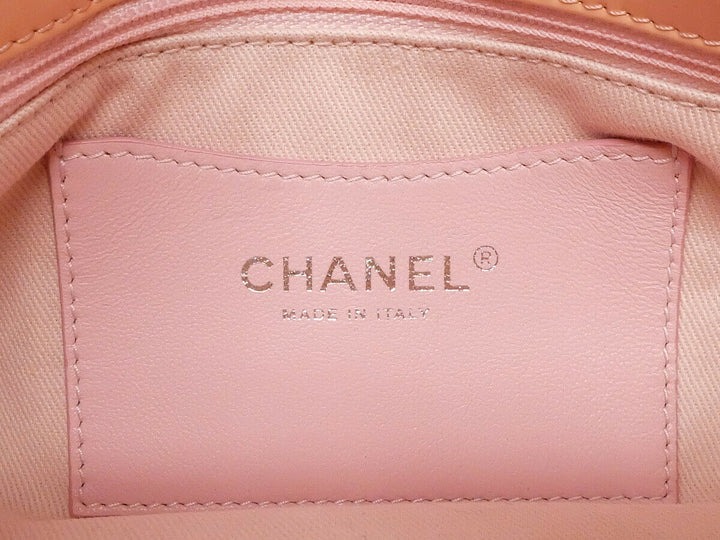 CHANEL Patent Tote Shoulder Bag Beige Pink Silver HW Medium