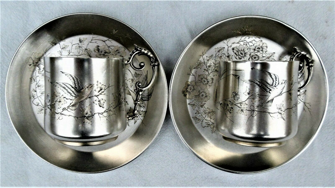 Poids:333 grs:Emile Puiforcat:Paire de tasses & soucoupe argent massif Minerve 1