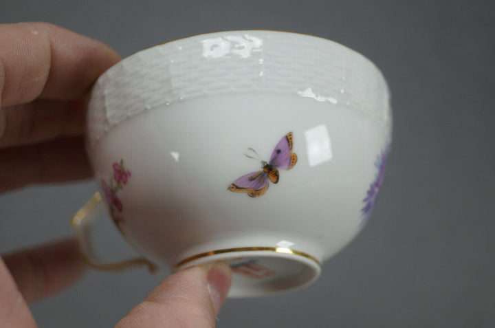 KPM Berlin Hand Painted Dresden Floral Butterfly & Gold Tea Cup & Saucer D